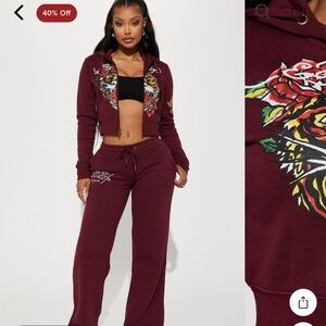 Burgundy Ed hardy sweatsuit .